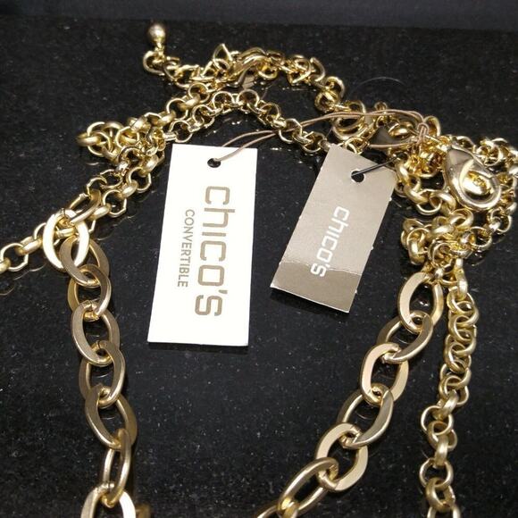 Chico's Two Pendant Necklace Set, Gold Tone Pendant, Faux Horn, NWT,  16 & 28 In - Picture 8 of 8